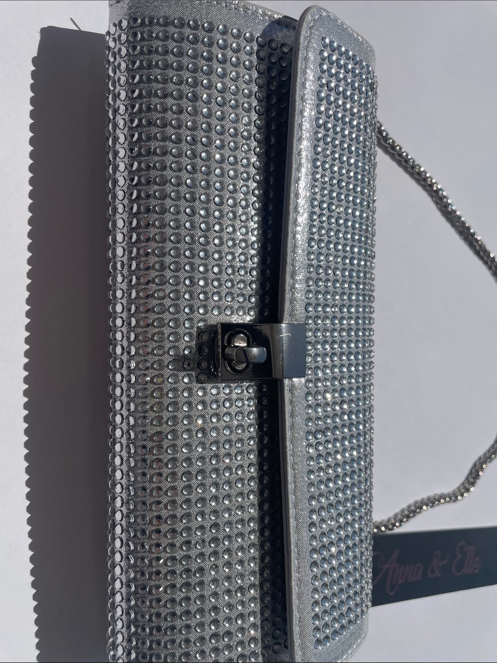 Silver Rhinestone Wristlet Clutch